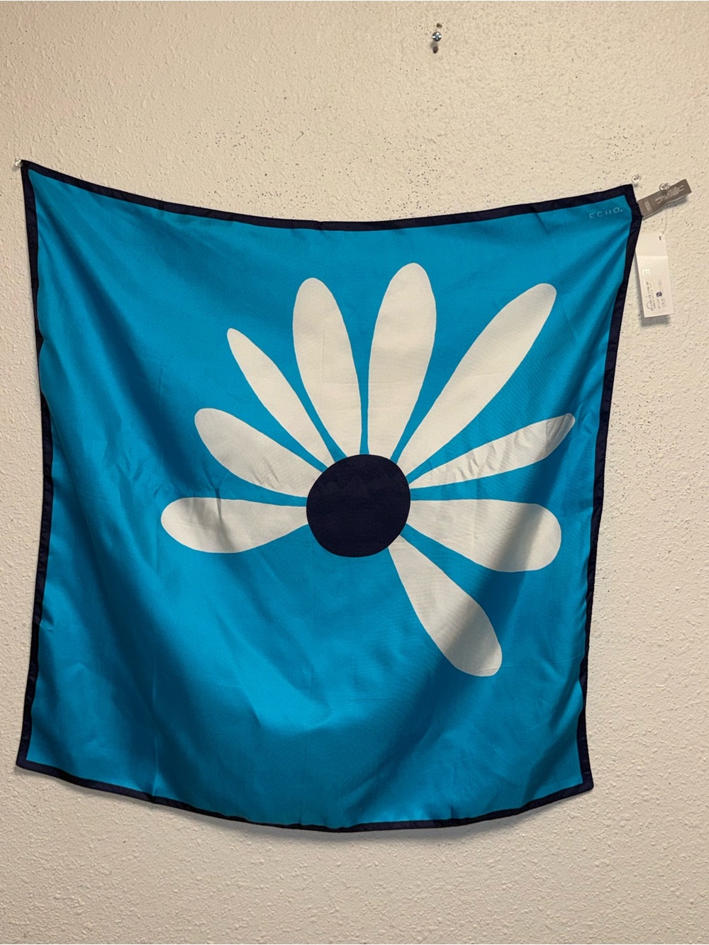 Echo Bright Blue Square Scarf with White Daisy and Navy Center